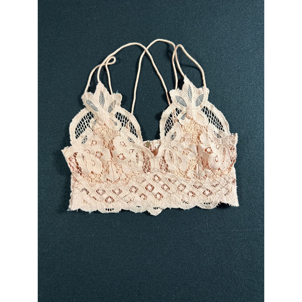 Free People FP One Adella Bralette Peach Pink Crochet Lace Boho Bra Small